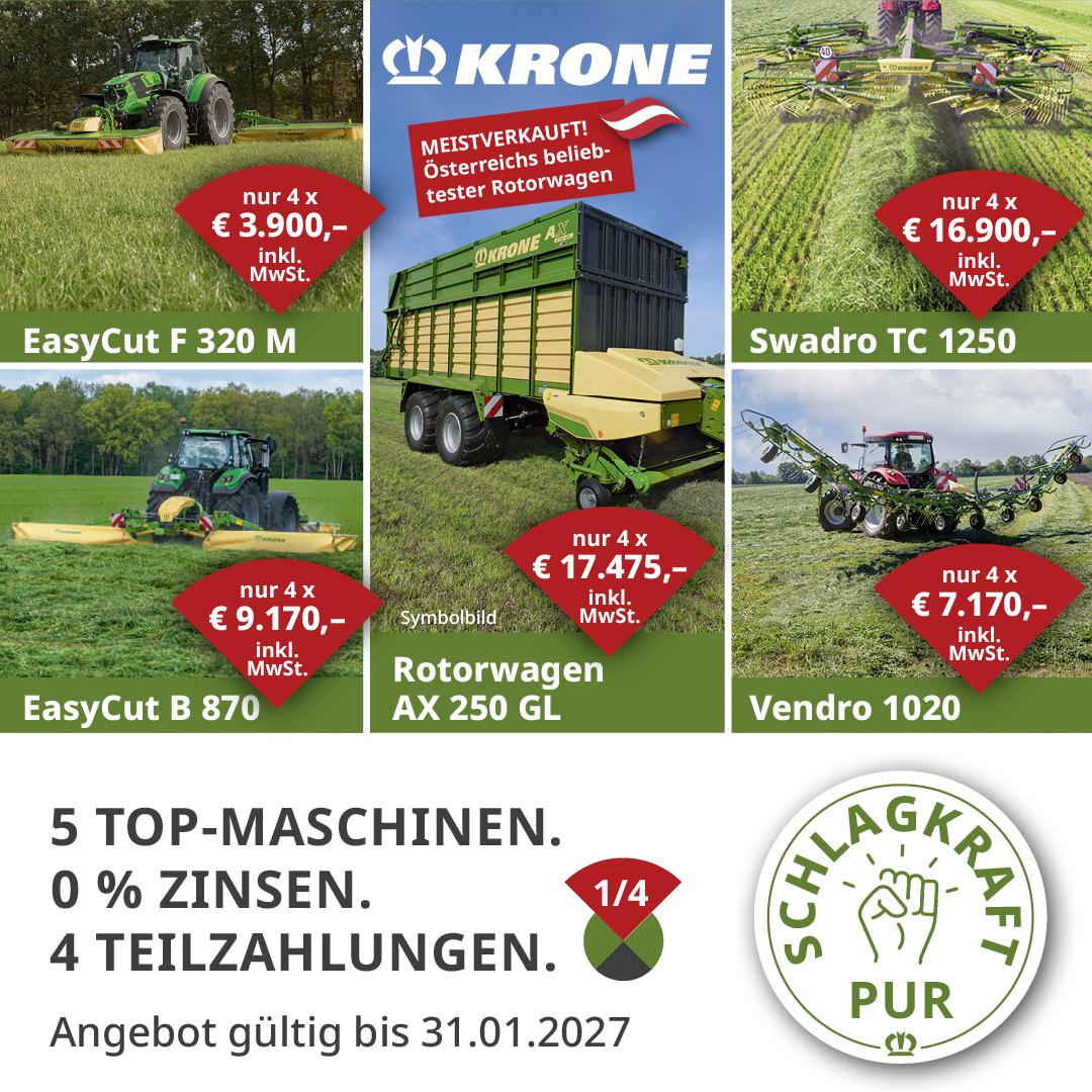 KRONE Schlagkraft PUR – 5 Top-Maschinen mit 0 Prozent Zinsen